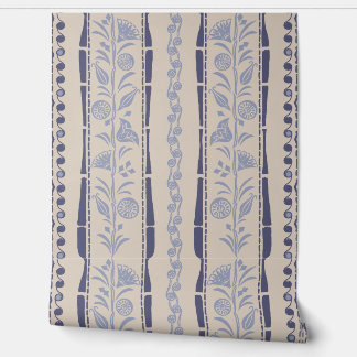 Papier Peint Regency Floral Stripes - Navy Blue - Cream