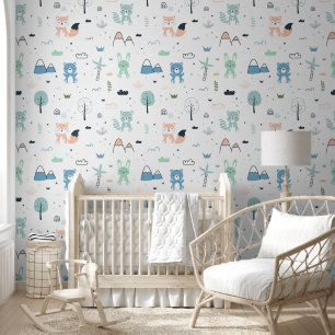 Papier Peint Renard Ours Animal de Dessin Animé Mignon Chambre 
