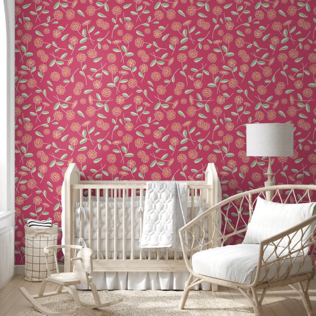 Papier Peint Ressort floral rose (Enfants)