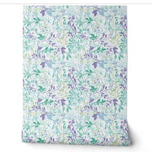 Papier Peint Ressort pastel doux violet et feuilles verts sauge