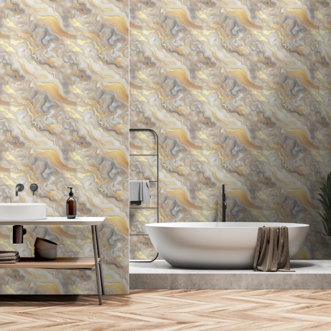 Papier Peint Résumé avec accents Gold sur Black & White (Salle de bain)