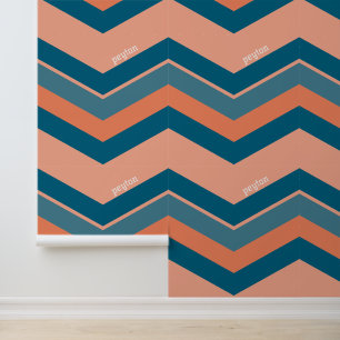 Papier Peint Retro Chevron - bleu pêche
