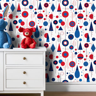 Papier Peint Retro Géométrique Abstrait Pat#9 Navy Red ID1067