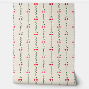 Papier Peint Retro Grandes cerises sur crème - Cuisine