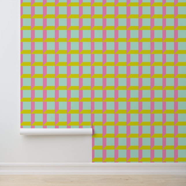 Papier Peint Retro Mint Green Pink Pastel Art Op Géométrique (Application)
