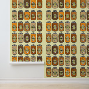 Papier Peint Retro Pop Art Bière Cans Homme Cave