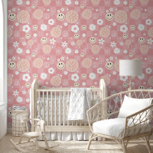 Papier Peint Retro rose Super À damiers hippie Motif fille