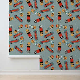 Papier Peint Retro Skateboard Blue Cool Motif enfants