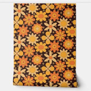 Papier Peint Retro Super motif floral jaune et orange