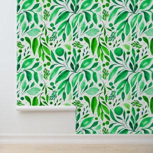 Papier Peint Rêve de jardin - Botanique aquarelle verte luxuria