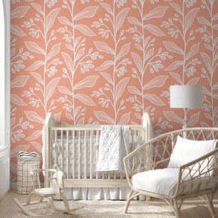 Papier Peint Rêverie Botanique Délicate Grandes Plantes Blanche