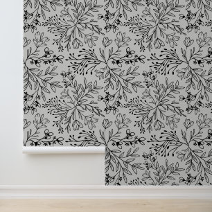 Papier Peint Rêves de Prairie Florale Enchantée L2 Gris Noir Fl