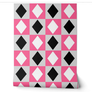 Papier Peint Rhombus rose noir blanc diamant