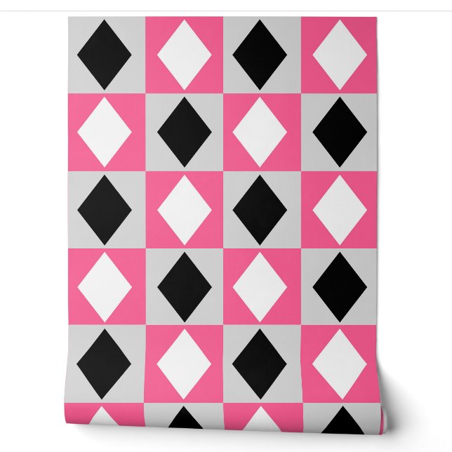 Papier Peint Rhombus rose noir blanc diamant (Déroulement)