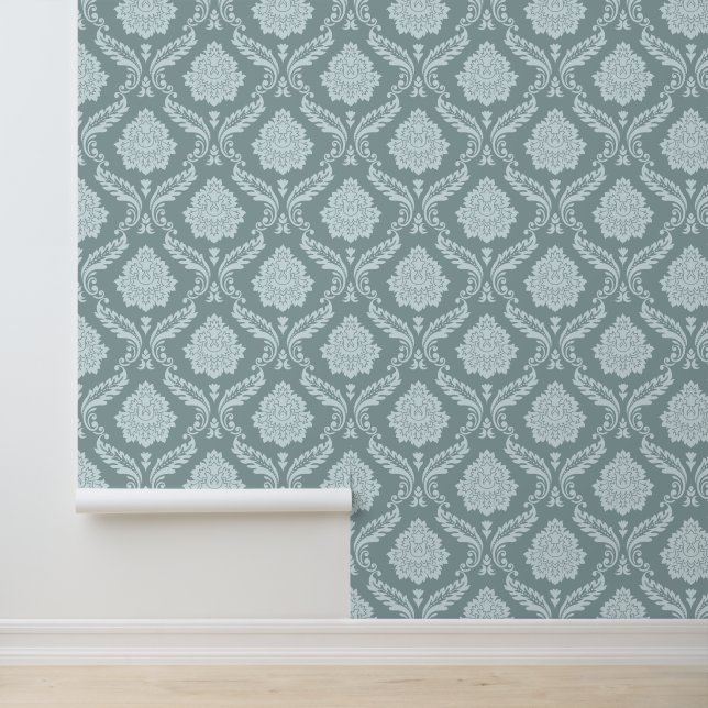Papier Peint Rococo Damask Pattern Duck Egg Blue+Teal (Application)