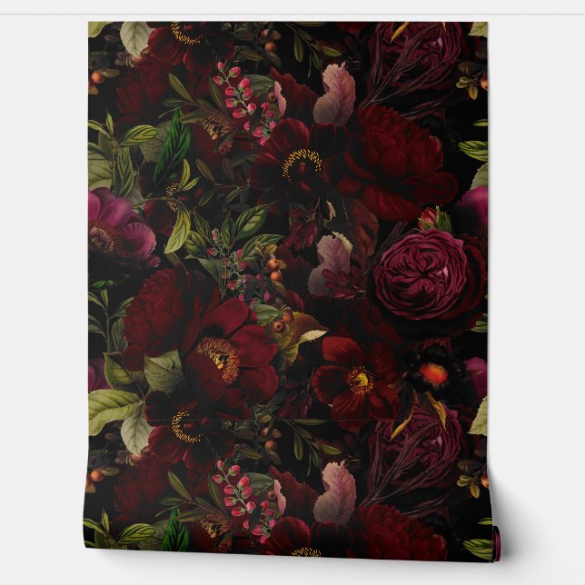 Papier Peint Romantisme d'été vintage Maximalisme Moody Floral (Déroulement)
