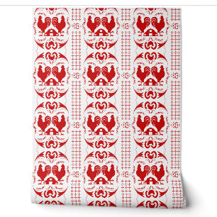 Papier Peint Rooster rustique et Motif de grange Rouge Blanc