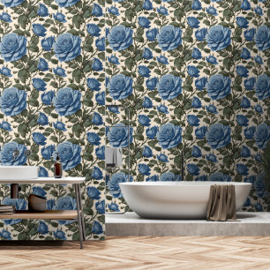 Papier Peint Rose anglais bleu,