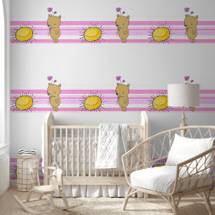 Papier peint rose et blanc Rayures soleil Teddy Ou