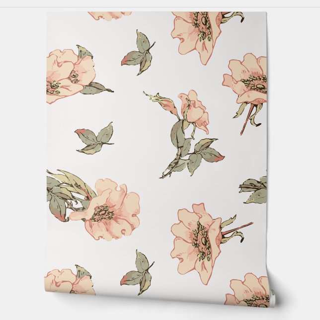 Papier Peint Rose floral Roses Botanique (Déroulement)
