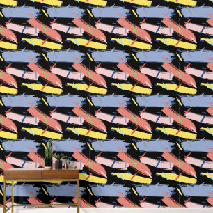 Papier Peint Rose jaune bleu Abstrait