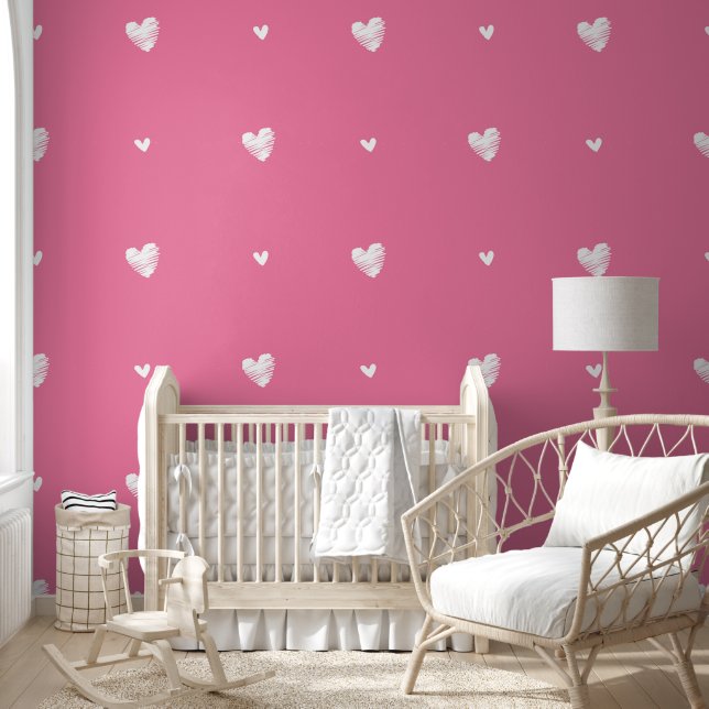 Papier Peint Rose mignon avec la main blanche Motif de coeur ti (Enfants)
