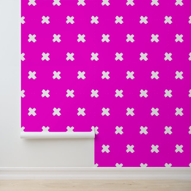 Papier Peint Rose néon frais—Motif croisé blanc (Application)