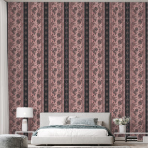 Papier Peint Rose Poussiéreux & Damassé Noir Charbon