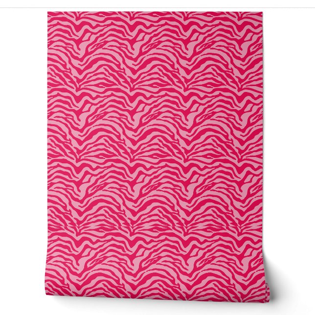 Papier Peint Rose sur zèbre rose rayé (Déroulement)