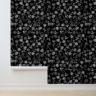 Papier Peint Roses blanches noires Fleurs Pattern Stick n Peel