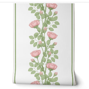 Papier Peint Roses Escalades roses sur blanc