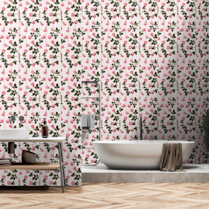 Papier Peint Roses flottants aux rayures roses