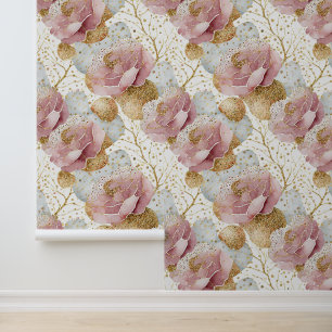 Papier Peint Roses roses et or