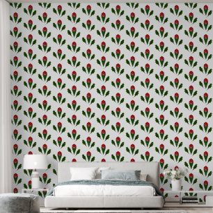 Papier Peint Roses rouges élégantes et Motif vert Holly