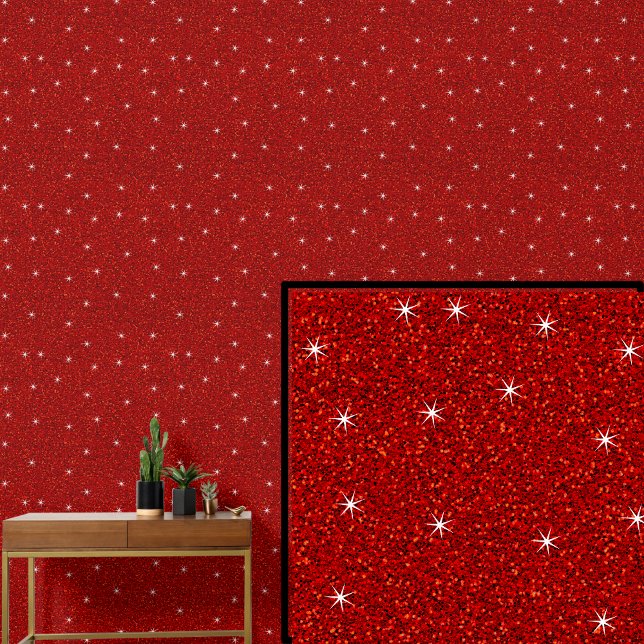 Papier Peint Rouge clair avec étoiles étincelantes (Créateur téléchargé)