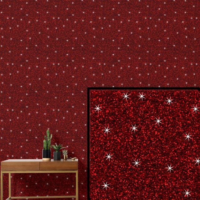 Papier Peint Rouge foncé avec étoiles étincelantes (Créateur téléchargé)