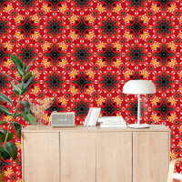 Rouge moderne Boho jaune noir Chic Ethnic Folk Art