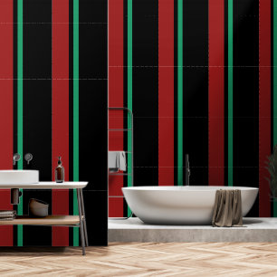 Papier Peint Rouge + Vert Bande Verticale Noire