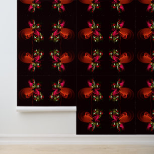 Papier Peint Rouge Vert Floral Moderne Art Abstrait Motif #02