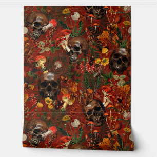 Papier Peint Rouge Vintage Mystic Skull Forest Jardin Fond d'éc