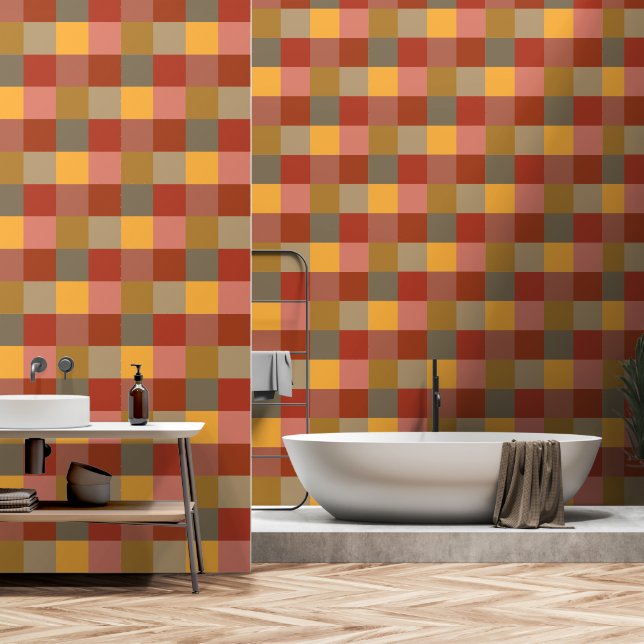Papier Peint Rouille Plaid Brown Jaune Orange (Salle de bain)
