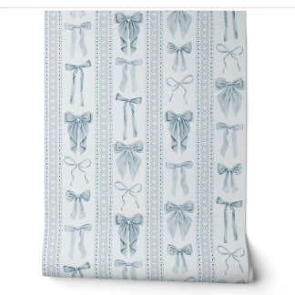 Papier Peint Rubans et dentelle bleu poussiéreux à rayures vert