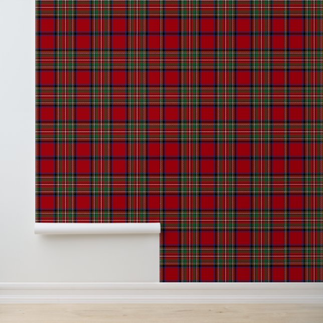 Papier Peint Rustic Plaid Red and Green Stewart Tartan (Application)