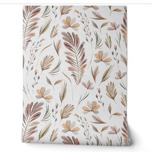 Papier Peint Rustique aquarelle Feuilles en terre cuite