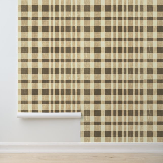 Papier Peint Rustique Beige Brown Tan Retro Texté Plaid (Application)