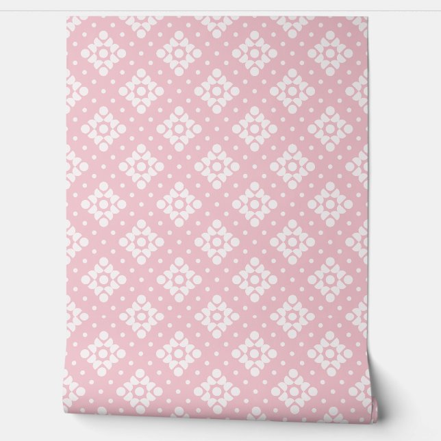 Papier Peint (S) 2502222A Retro Dotty Diamond Pink Background (Déroulement)