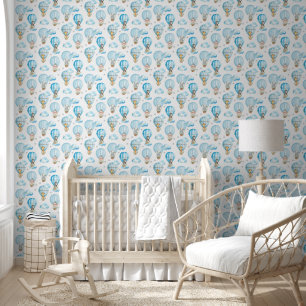 Papier Peint Safari Animaux Blue Hot Air Balloons Nuages Etoile