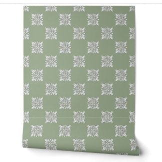 Papier Peint Sage Green Géométrique Peel et Bâton Floral
