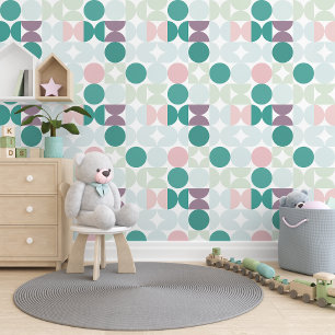 Papier Peint Sage Green Pastel Rose Mauve Cercles Modèle Art