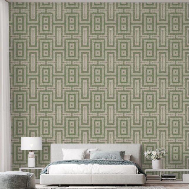 Papier Peint Sage Vert et Beige MCM Impression moderne (Chambre à coucher)